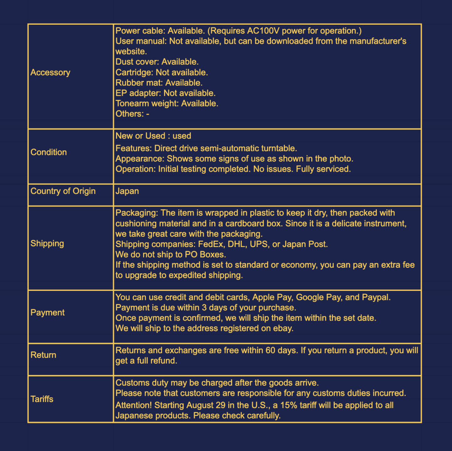 Technics SL-1700 turntable full maintained, 100V from Japan