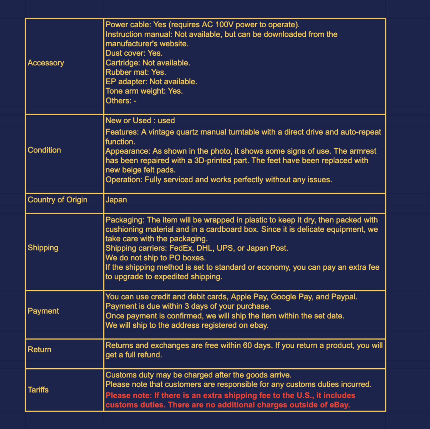 Technics SL-1301 turntable full maintained 100V from Japan
