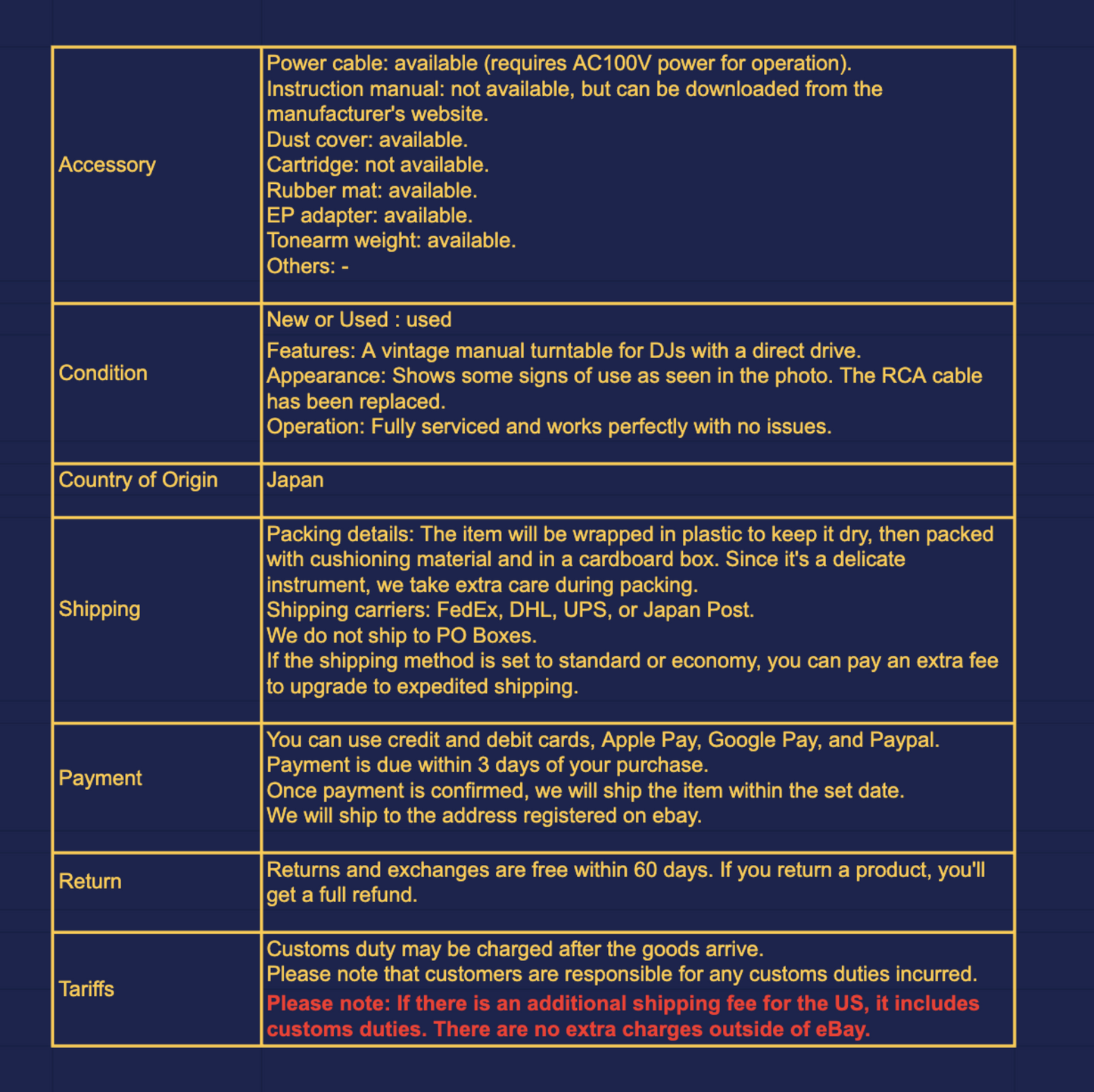 Technics SL-1200MK1 turntable full maintained, 100V from Japan